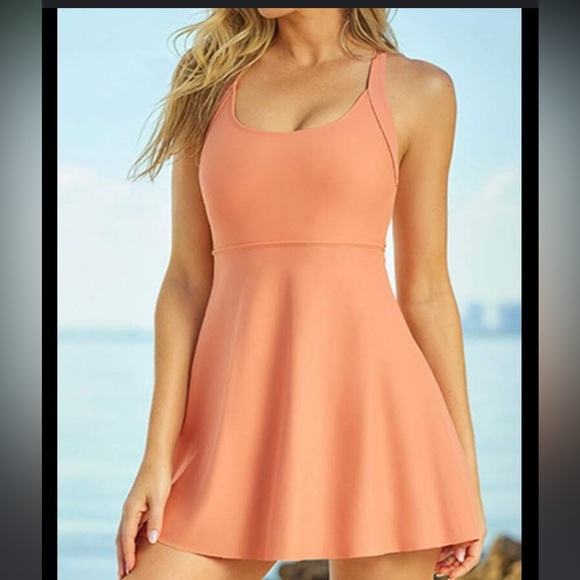 swim dress peach built in bottoms padded modest L - Picture 2 of 11